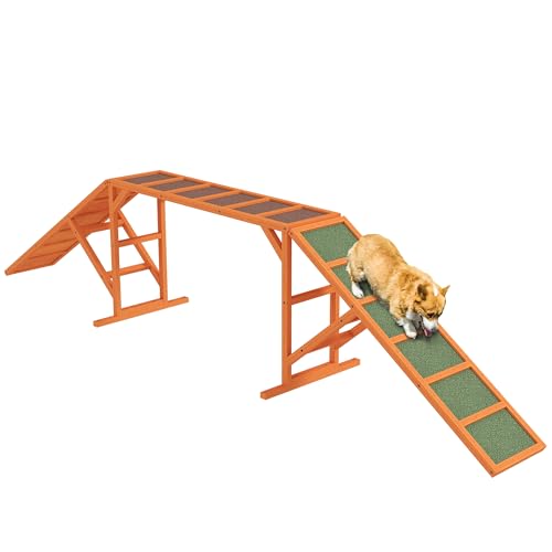 PawHut Hunde Agility Steg Agility-Ausrüstung für Hunde mit Sicherheitsstange, rutschfeste Oberfläche Agility-Gerät für Garten, 325 x 55 x 69 cm, Orange von PawHut