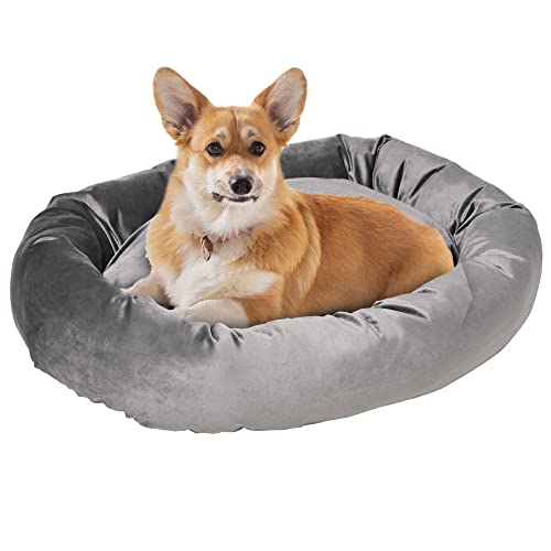 PawHut Hundebett Hundematte Hundekissen Hundematratze Hundesofa Tierbett Haustierbett rund abnehmbar waschbar für Hunde Katzen samtartiges Polyester Dunkelgrau 81,5 x 58 x 18 cm von PawHut