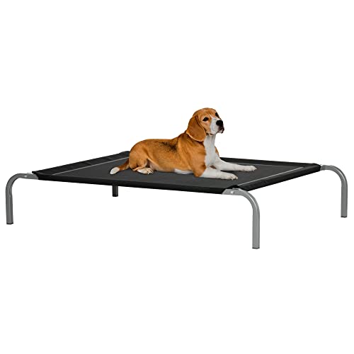 PawHut Hundebett Katze XL hoher Komfort auf Füßen Feldbett 110L x 75l x 20H cm Textilene mikroperforiert schwarz von PawHut