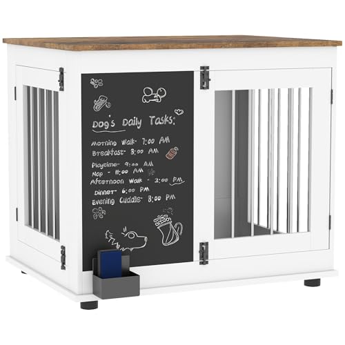 PawHut Hundebox, Indoor-Hundebox, mit 3 Türen, schwarzem Brett, Doppelfunktion, für mittelgroße Hunde bis 20 kg, 80 x 60 x 70 cm, weiß von PawHut