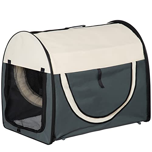 PawHut Hundebox Faltbare Hundetransportbox Haustierrucksack mit Kissen Reisetasche Transportbox für Tier wasserdicht Oxfordstoff Dunkelgrau 81 x 56 x 66 cm von PawHut