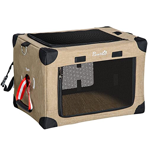 PawHut Hundebox Hundetransportbox Reisebox faltbar Hundetasche Transporttasche mit Tragegriff Tragetasche für Tiere atmungsaktiv Oxfordstoff Khaki 48,5 x 33,5 x 33 cm von PawHut