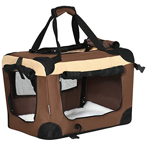 PawHut Hundebox faltbar Hundetasche Transporttasche mit Kissen 50,5 x 33,5 x 35 cm Hundetransportbox für kleine Hunde Reisetasche Haustiertransportbox Outdoor Braun von PawHut