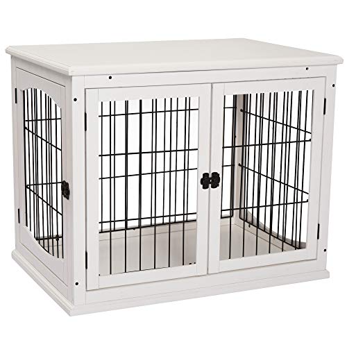 PawHut Hundehütte Hundehaus Transportbox mit 2 Türen Kleintierkäfig für Innen Hundebox Tierkäfig Haustier Metall Weiß 81 x 58,5 x 66 cm von PawHut