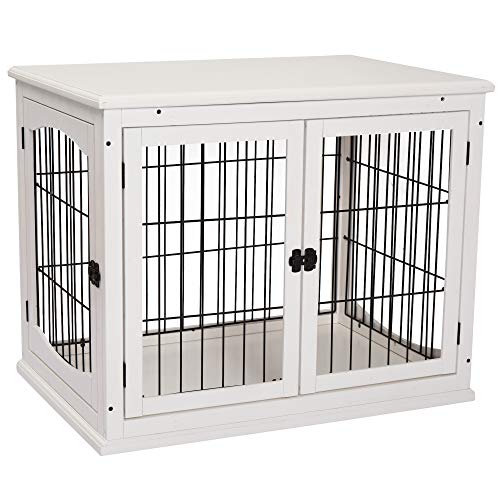 PawHut Hundekäfig für Zuhause, Hundehütte mit 2 Eingängen, Abschließbar Hundebox, Hundehaus für kleine Hunde, Weiß, 58,5 x 81 x 66 cm von PawHut