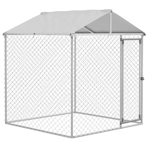 PawHut Hundehütte für den Außenbereich – Laufgehege 4 m² mit Sonnendach und verschließbarer Tür – aus Metall mit Drahtgeflecht – Maße: 200 x 200 x 237 cm (L x B x H) von PawHut