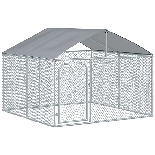 PawHut Hundehütte für den Außenbereich mit Dach für Hunde, 5 m² – Laufgitter 230 x 230 x 175 cm – Dachfläche – verzinkter Stahl von PawHut