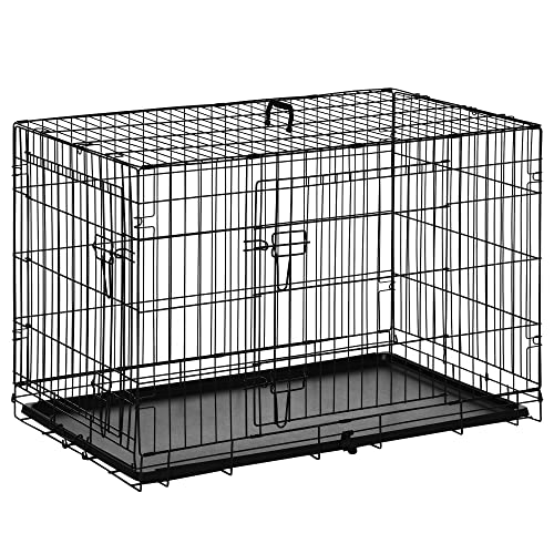 PawHut Hundekäfig Transportkäfig Drahtkäfig Hundebox Transportbox Reisebox mit 2 Türen Schwarz 91x61x67 cm von PawHut