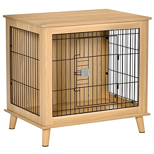 PawHut Hundekäfig aus Holz Transportbox in erhöhtem Design Hundebox Transportkäfig innen Zuhause Tierkäfig Haustier Natur 81 x 58,5 x 76 cm von PawHut