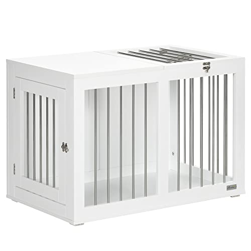 PawHut Hundekäfig für Zuhause, Hundehütte, Haustierkäfig für mittelgroße Hunde, Hundebox mit Türen, Hundehaus, Transportkäfig, Weiß, 80 x 50 x 56,5 cm von PawHut