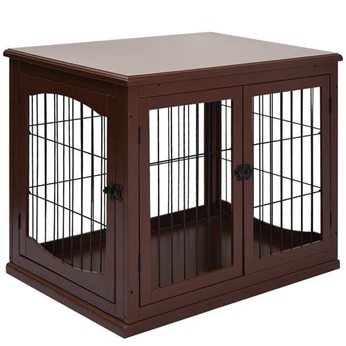 PawHut Hundekäfig für Zuhause, Hundehütte mit 2 Eingängen, Abschließbar Hundebox, Hundehaus für kleine Hunde, Braun, 58,5 x 81 x 66 cm von PawHut