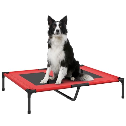 PawHut Hundeliege, Outdoor Hundesofa, Haustierbett, Schlafplatz, Katzenbett, Hundebett, 92 x 76 x 18 cm, Schwarz+Rot von PawHut