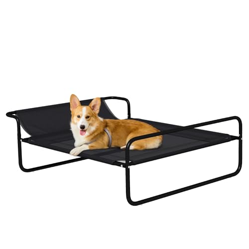 PawHut Hundeliege Outdoor, Erhöhtes Hundebett mit atmungsaktivem Mesh-Bezug, Haustierbett für kleine und mittelgroße Hunde Schwarz 91 x 69 x 29 cm von PawHut