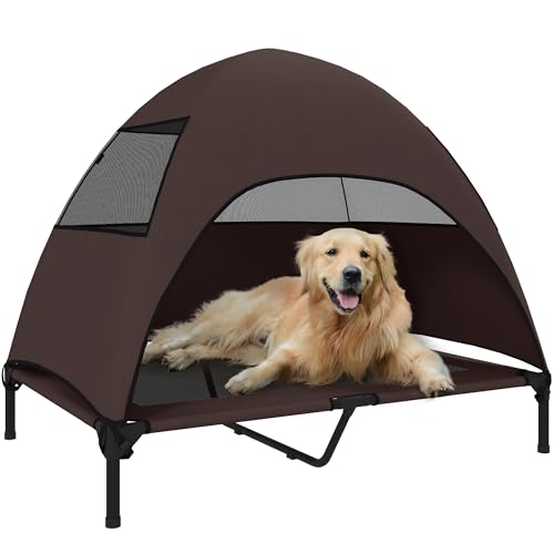 PawHut Hundeliege Outdoor mit Dach, Erhöhtes Hundebett für Große Hunde, Kühlendes Haustierliege mit Waschbares Mesh Metallrahmen Tragtasche, Haustierbett für Draußen Camping 106x76x99cm, Kaffee PawHut Hundeliege Outdoor mit Dach, Erhöhtes Hundebett für Große Hunde, Kühlendes Haustierliege mit Waschbares Mesh Metallrahmen Tragtasche, Haustierbett für Draußen Camping 106x76x99cm, Kaffee von PawHut