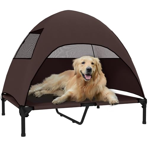 PawHut Hundeliege Outdoor mit Dach, Erhöhtes Hundebett für Große Hunde, Kühlendes Haustierliege mit Waschbares Mesh Metallrahmen Tragtasche, Haustierbett für Draußen Camping 91x76x90cm, Kaffee PawHut Hundeliege Outdoor mit Dach, Erhöhtes Hundebett für Große Hunde, Kühlendes Haustierliege mit Waschbares Mesh Metallrahmen Tragtasche, Haustierbett für Draußen Camping 91x76x90cm, Kaffee von PawHut