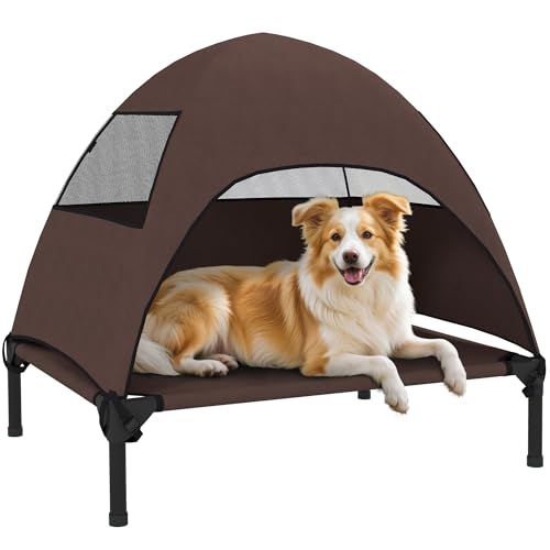 PawHut Hundeliege Outdoor mit Dach, Erhöhtes Hundebett für Mittelgroße Hunde, Kühlendes Haustierliege mit Waschbares Mesh Metallrahmen Tragtasche, Haustierbett für Draußen Camping 76x61x71cm, Kaffee PawHut Hundeliege Outdoor mit Dach, Erhöhtes Hundebett für Mittelgroße Hunde, Kühlendes Haustierliege mit Waschbares Mesh Metallrahmen Tragtasche, Haustierbett für Draußen Camping 76x61x71cm, Kaffee von PawHut