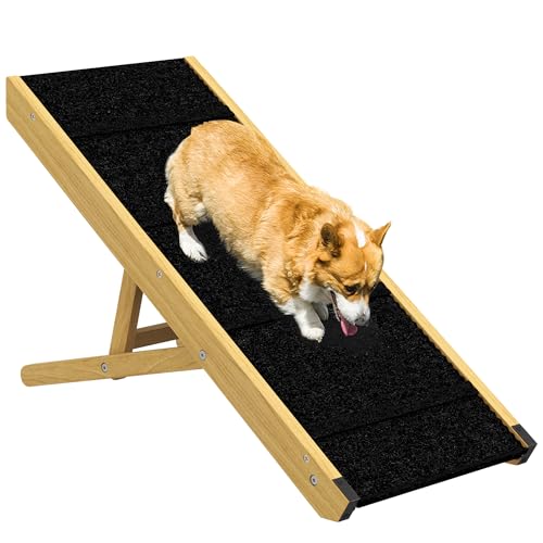 PawHut Hunderampe Klappbar, Höhenverstellbar Haustierrampe, rutschfest Hundeeinstiegshilfe für kleine und mittelgroße Hunde bis 15 kg, 83,5 x 35 x 47,5 cm, Natur von PawHut