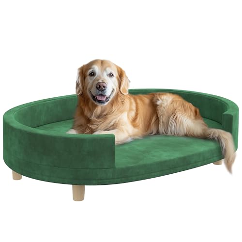 PawHut Hundesofa, Katzensofa, Katzensessel, Oberfläche aus weichem Samt, mit herausnehmbarem Kissen, Füße aus Massivholz, 100B x 70T x 25H cm, grün von PawHut