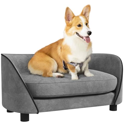 PawHut Hundesofa, Katzensofa, weiches Kissen, abnehmbar und waschbar, Bezug aus holländischem Samt für kleine und mittelgroße Hunde, Grau von PawHut