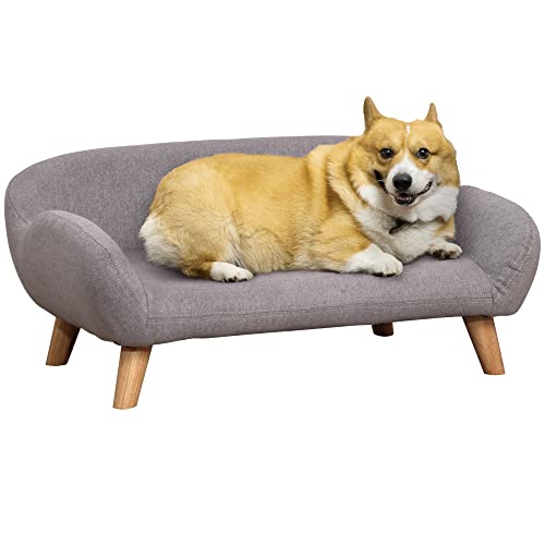 PawHut Hundesofa Haustiersofa skandinavischer Stil spitz zulaufende Füße aus Holz Stoffbezug 72 x 44 x 31 cm - grau von PawHut