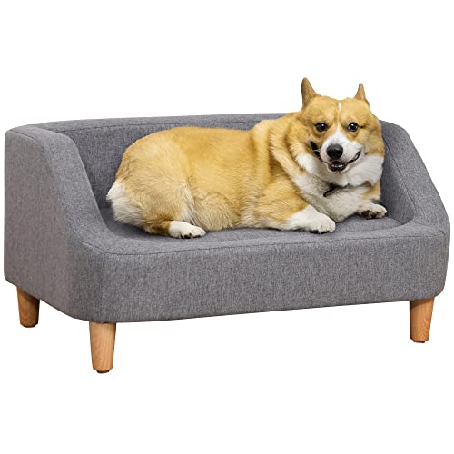 PawHut Hundesofa Hundebett Haustier skandinavischer Stil Holzbeine Abnehmbarer Stoffbezug 75 x 55 x 39 cm - grau von PawHut