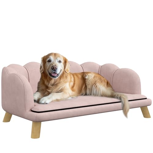 PawHut Hundesofa Hundecouch, Waschbarer Bezug, Haustiersofa mit Rückenlehne und Holzbeine, Katzensofa, für mittelgroße Hunde unter 25 kg, Rosa von PawHut