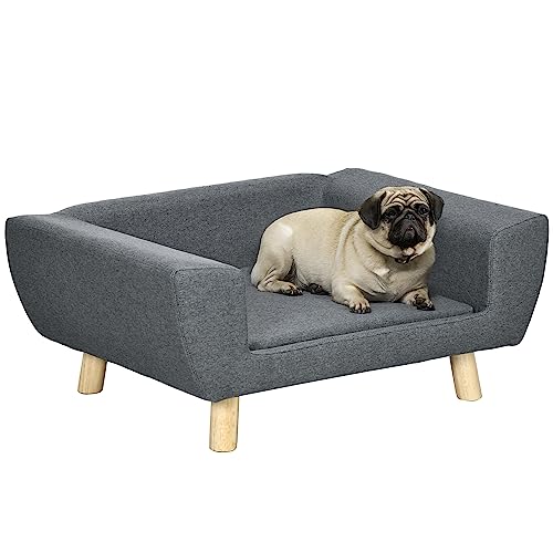 PawHut Hundesofa für Hunde, skandinavisches Design, weiches Kissen, Füße aus Massivholz, Maße: 87 x 61 x 36 cm, Polyester, grau von PawHut