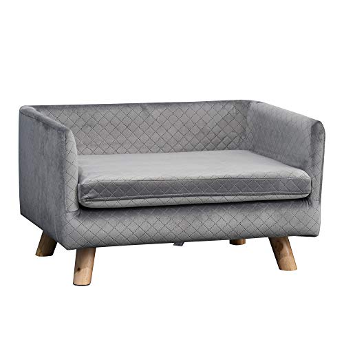 PawHut Hundesofa mit Holzbeinen Hundebett Haustiersofa Hundematte für kleine Hunde bis zu 8 kg Samt-Touch Grau 64 x 45 x 36 cm von PawHut