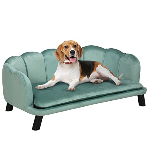 PawHut Hundesofa Hundecouch, Waschbarer Bezug, Haustiersofa mit Rückenlehne und Holzbeine, Katzensofa, für mittelgroße Hunde unter 25 kg, Grün von PawHut