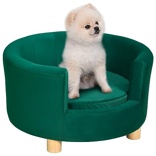 PawHut Hundesofa mit Weichem Bezug Rundes Hundebett Haustiersofa mit Holzbeinen 65 x 64 x 37 cm von PawHut