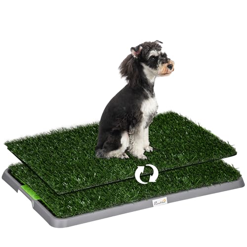 PawHut Hundetoilette Hundeklo mit 2 Grasmatte, Tablett für Töpfchentraining, Welpentoilette für Welpen Indoor Outdoor Grün 67 x 41 cm von PawHut