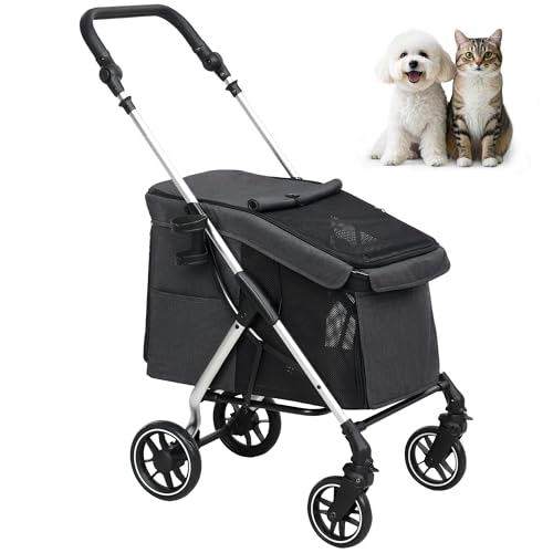 PawHut Hundewagen leicht Hundebuggy aus Aluminium klappbar für Hunde & Katzen Katzenbuggy mit Kissen Netzfenstern Türen Aufbewahrungskorb Katzenwagen Buggy Grau PawHut Hundewagen leicht Hundebuggy aus Aluminium klappbar für Hunde & Katzen Katzenbuggy mit Kissen Netzfenstern Türen Aufbewahrungskorb Katzenwagen Buggy Grau von PawHut