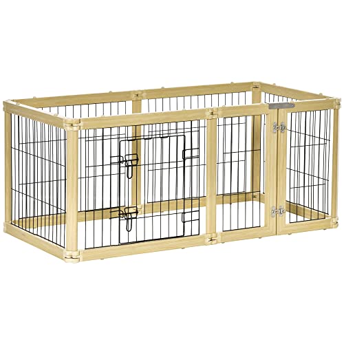 PawHut Indoor-Hundebox, Outdoor-Hundegehege, Haustiergehege, 6 Paneele mit Tür und doppelten Sicherheitsfängern, 70x62 cm, Holz und Schwarz von PawHut