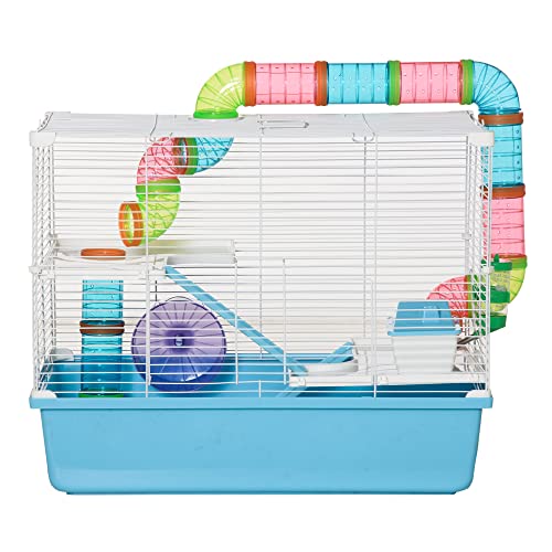 PawHut Käfig für Nagetiere und Hamster, 3 Ebenen, mit Tunnel, Wasserflasche, Rädern, Haus, Leiter, Maße: 59 x 36 x 47 cm (L x B x H) von PawHut