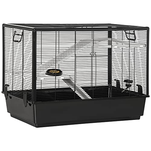 PawHut Käfig für Porzellan und Hamster mit Griff, Wassertank, Rampe und Teller für Essen, 80 x 48 x 58 cm, Schwarz von PawHut