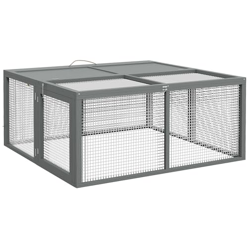 PawHut Kaninchenstall, Faltbarer Kaninchenstall, mit Griff, aufklappbarem Oberteil, Holzstall für 2 bis 3 Kaninchen, Meerschweinchen, 110 x 105 x 50 cm, grau von PawHut