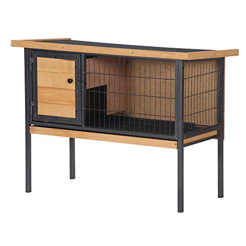 PawHut Kaninchenstall aus Holz auf Füßen, Außenstall für Nager, Meerschweinchen mit aufklappbarem Dach - ABM. 91,5L x 45L x 70H cm von PawHut