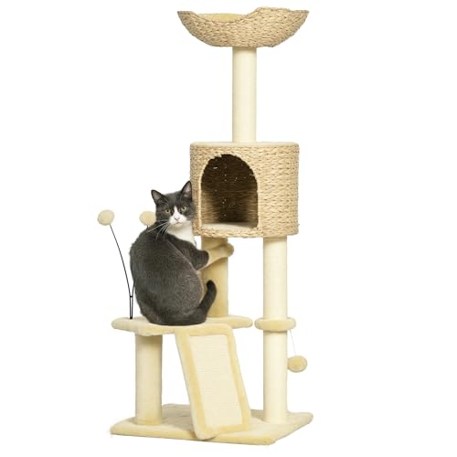 PawHut Katzen Kratzbaum 116 cm Kletterturm mit Kratzbrett, Katzenhöhle, Katzenbaum mit Katzenbett, Spielball, Indoor Plüsch Kratzmöbel für Katzen bis 5 kg, Beige PawHut Katzen Kratzbaum 116 cm Kletterturm mit Kratzbrett, Katzenhöhle, Katzenbaum mit Katzenbett, Spielball, Indoor Plüsch Kratzmöbel für Katzen bis 5 kg, Beige von PawHut