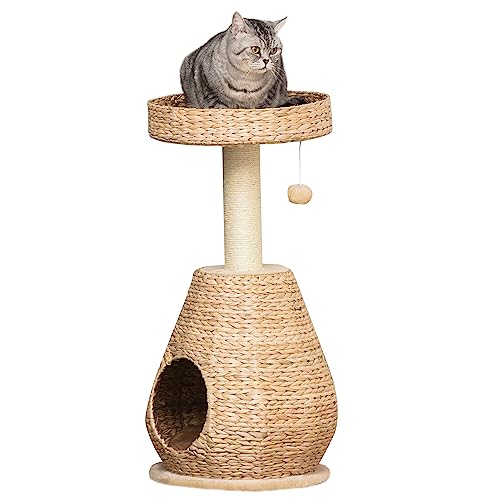 PawHut Katzenbaum Kratzbaum Kätzchen Möbel mit Katzenhöhle Ballspielzeug Sisal weiche Plüsch Höhe 82,5 cm Gelb von PawHut