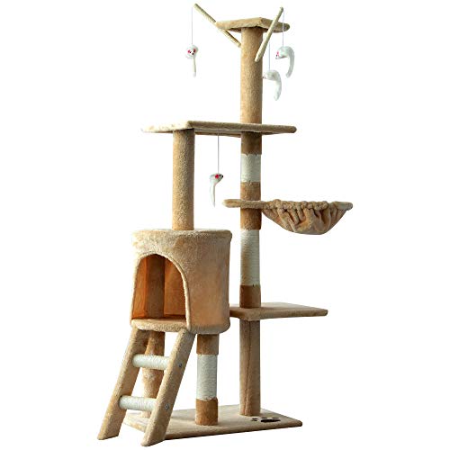 PawHut Katzenbaum Kratzbaum Katzenkratzbaum Kletterbaum Katze Treppe 4 Spielzeug Beige 50 x 35 x 131 cm von PawHut