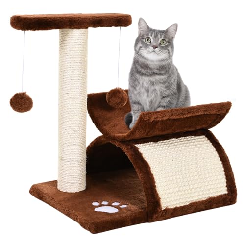 PawHut Katzenbaum Spielbaum Katzenkratzbaum Kratzbaum Katzen mit Ball Braun L40 x B30 x H43 cm von PawHut