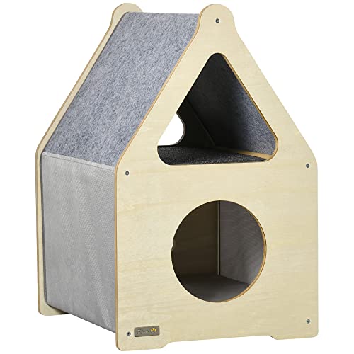 PawHut Katzenhaus für Katzen, 2 Ebenen, skandinavisches Design, mit abnehmbarem Stoff und 2 Kissen – 48 x 37,5 x 60 cm von PawHut