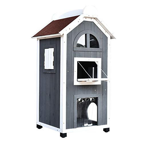 PawHut Katzenhaus für Katzenbett oder Katzentoilette, Katzenschrank, Katzenklo Indoor, Tannenholz, Asphaltdach, Grau, 59 x 55 x 109 cm von PawHut