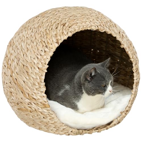 PawHut Katzenkorb, Katzenhaus, mit weichem Kissen, geräumiger Innenraum, Quengel, 45 x 41 x 37 cm, braun von PawHut