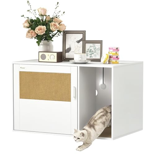 PawHut Katzenschrank, Katzentoilette mit Loch, Katzenklo Schrank mit Tür, Eingang, Kratzpad, für Katze unter 6 kg, 80 x 50 x 50 cm, Indoor, Weiß von PawHut