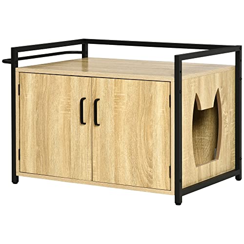 PawHut Katzenschrank für Katzentoilette Katzenklo Beistelltisch Katzenhaus Katzenkommode Schrank Natur 82,3 x 51 x 54 cm von PawHut