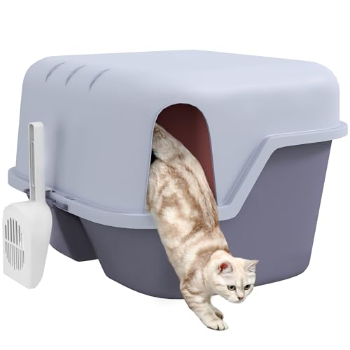 PawHut Katzentoilette mit Deckel, Katzenklo mit Sieb, Schaufel, geschlossen Katze Toilettenhaus für kleine Katze unter 3,5 kg, Indoor, Kunststoff, Violett von PawHut