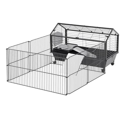 PawHut Kleintierkäfig Kleintierstall mit klappbarem Auslaufbereich, Nagerkäfig mit Wasserflasche, Wasserschale und Rampen, für Kleintiere Metall Schwarz 88 x 128,5 x 56 cm PawHut Kleintierkäfig Kleintierstall mit klappbarem Auslaufbereich, Nagerkäfig mit Wasserflasche, Wasserschale und Rampen, für Kleintiere Metall Schwarz 88 x 128,5 x 56 cm von PawHut