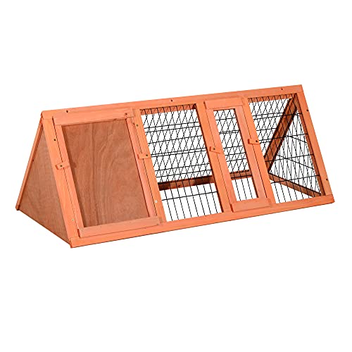 PawHut Kleintierstall 3-eckig Kleintierstall mit Freigehege Auslauf Orange 118 x 50 x 45 cm von PawHut