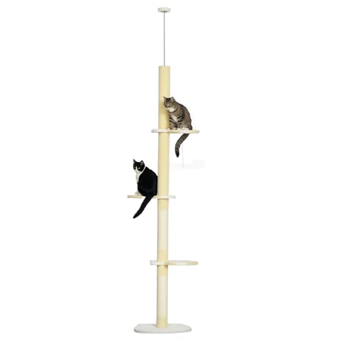 PawHut Kratzbaum deckenhoch Höhe 220-260 cm Katzenbaum mit Kratzsäulen, Spielbälle, Sisalstämme, Plattformen mehrstöckiger Katzenkratzbaum Kletterbaum für mittelgroße Katzen, Gelb PawHut Kratzbaum deckenhoch Höhe 220-260 cm Katzenbaum mit Kratzsäulen, Spielbälle, Sisalstämme, Plattformen mehrstöckiger Katzenkratzbaum Kletterbaum für mittelgroße Katzen, Gelb von PawHut
